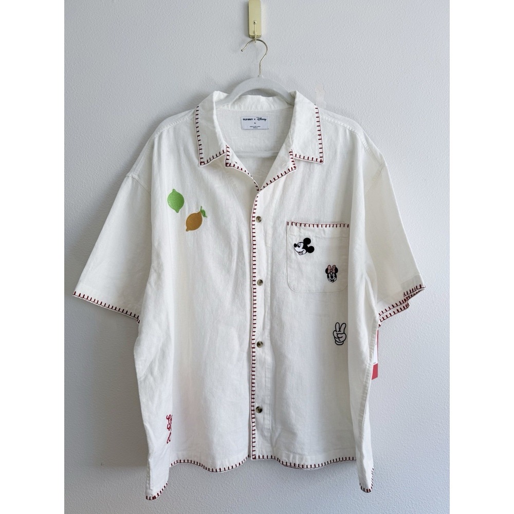 Old Navy x Disney Linen-Blend Cropped Utility Shirt Men's Sz XL NWT